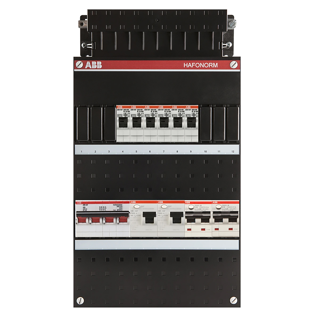 ABB Tableau de Répartition Hafonorm - Triphasé 1 Interrupteur Principal 40A 4P, 2 Différentiels 63A 2P 30mA - 1SPF006972F0026