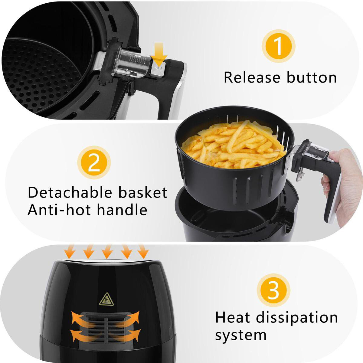 Friteuse à air chaud - Aigi Sunika - Friteuse à Air Chaud - Minuteur - 3.2 Litres - Noir