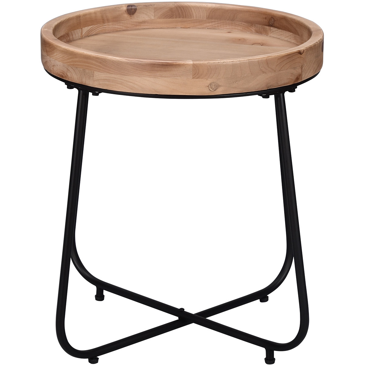 Table d'Appoint - Trion Jin - Plateau en Bois - Ronde - Noir - Métal