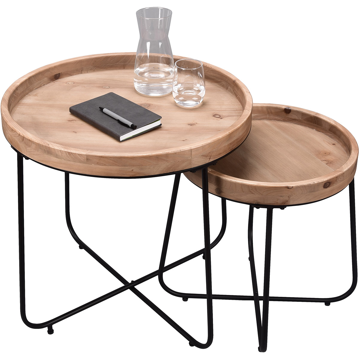 Table d'Appoint - Trion Jin - Plateau en Bois - Ronde - Noir - Métal