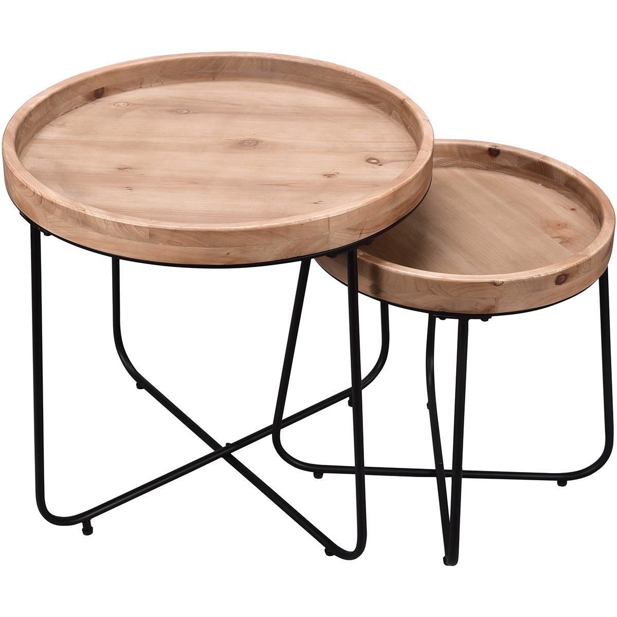 Table d'Appoint - Trion Jin - Plateau en Bois - Ronde - Noir - Métal