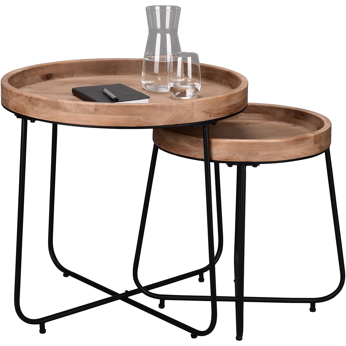 Table d'Appoint - Trion Jin - Plateau en Bois - Ronde - Noir - Métal