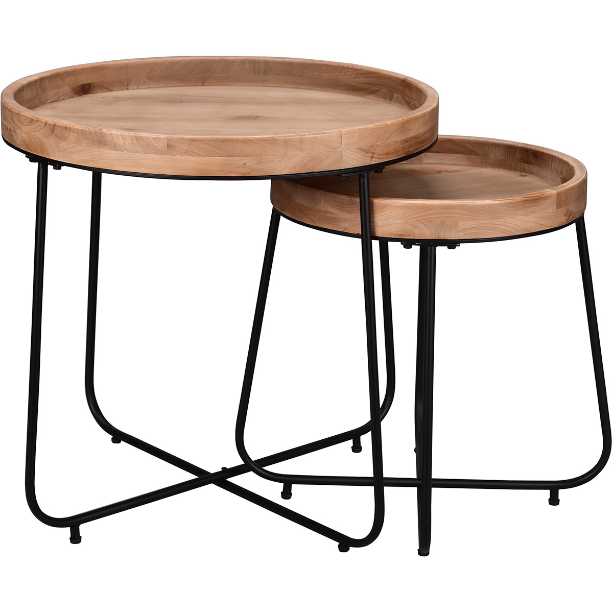 Table d'Appoint - Trion Jin - Plateau en Bois - Ronde - Noir - Métal