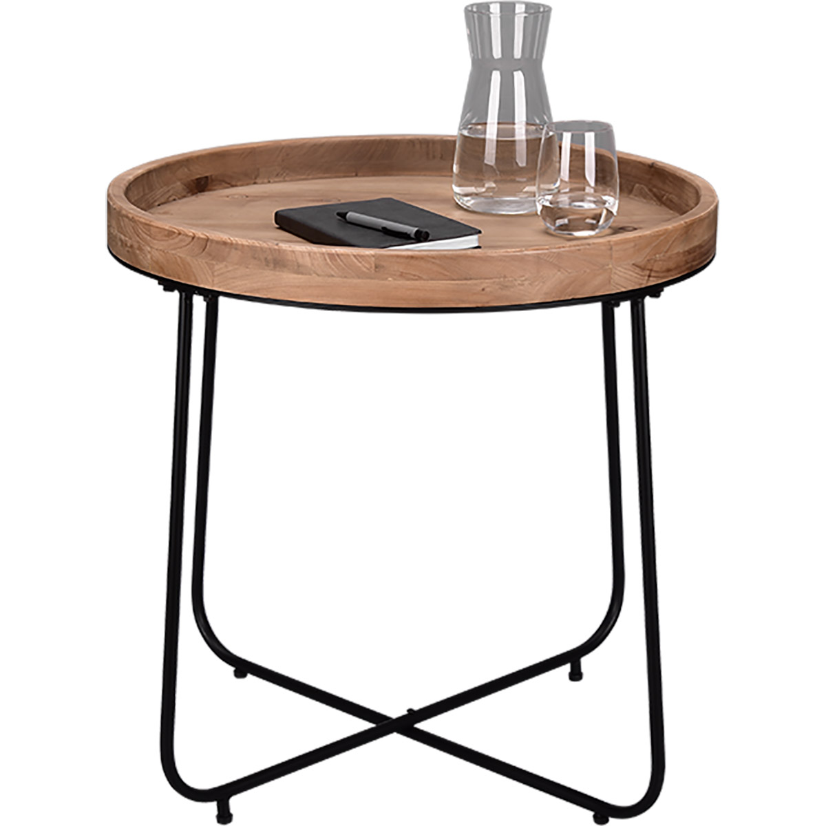 Table d'Appoint - Trion Jin XL - Plateau en Bois - Ronde - Noir - Métal