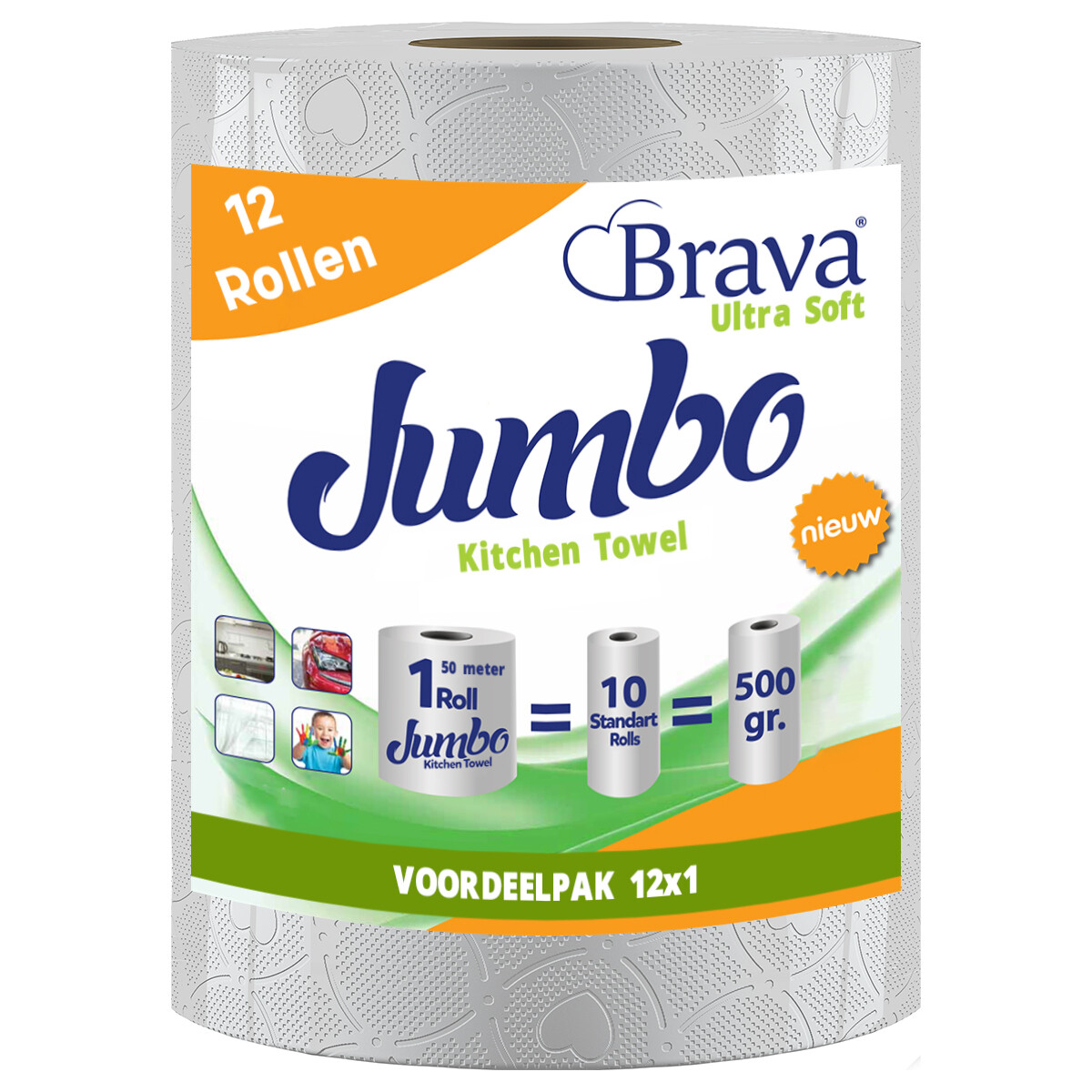 Brava - Essuie-tout Super - 12 Rouleaux Maxi XXL - Essuie-tout Ultra Absorbant - Rouleau Ultra Clean - Pack Avantageux