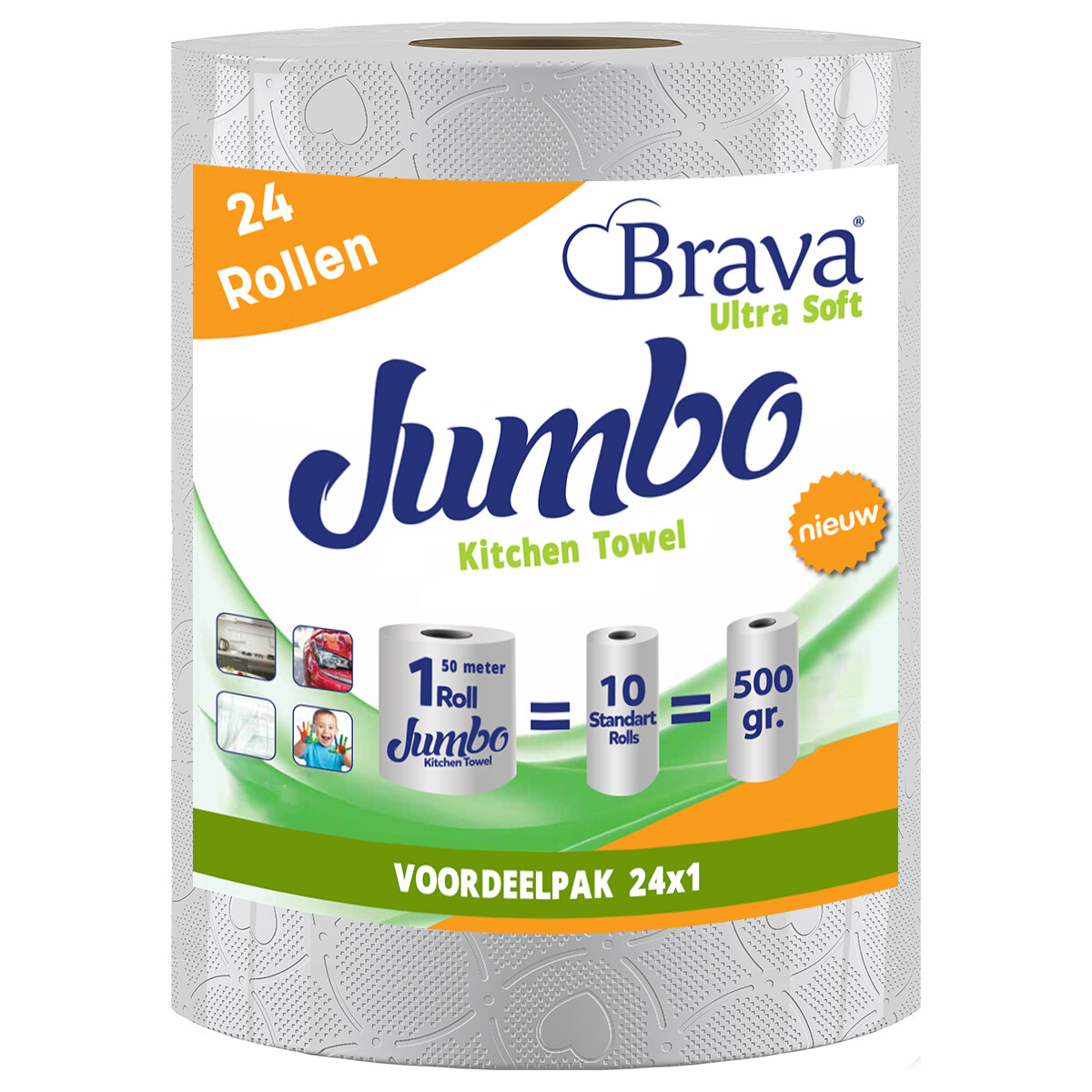 Brava - Essuie-tout Super - 24 Rouleaux Maxi XXL - Essuie-tout Ultra Absorbant - Rouleau Ultra Clean - Pack Avantageux