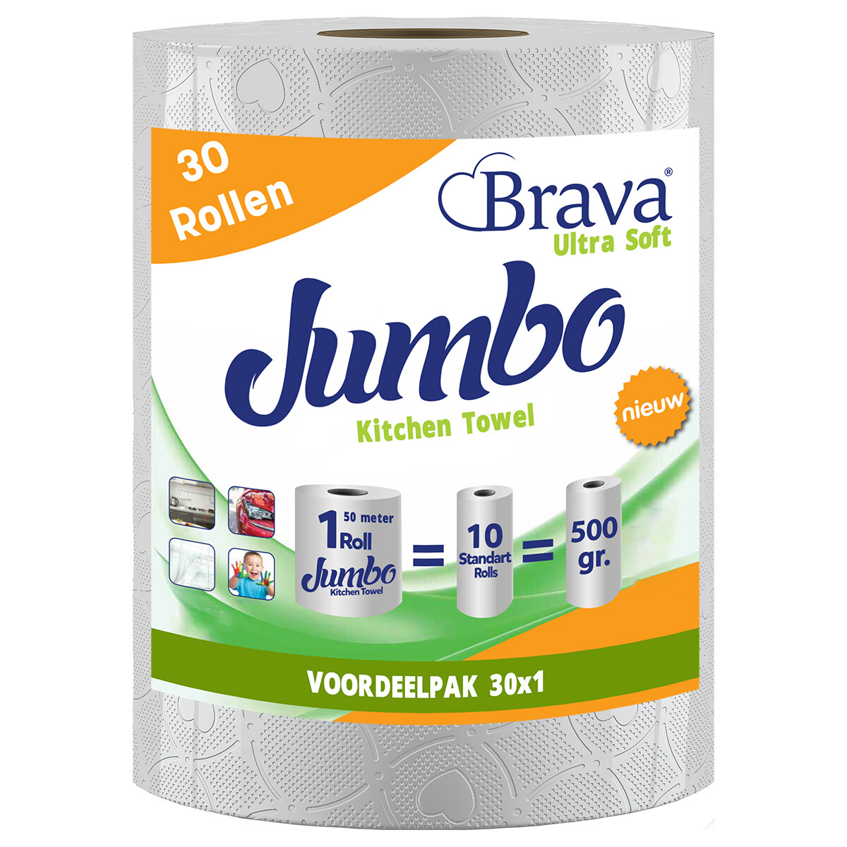 Brava - Essuie-tout Super - 30 Rouleaux Maxi XXL - Essuie-tout Ultra Absorbant - Rouleau Ultra Clean - Pack Avantageux