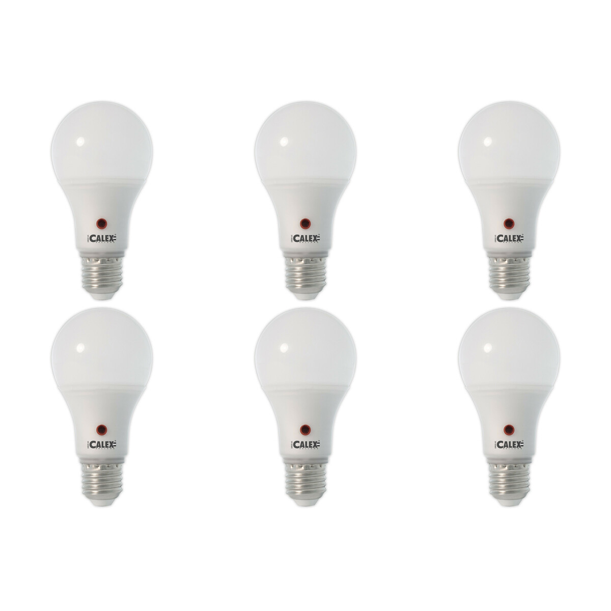 CALEX - Pack de 6 Lampes LED - Capteur A60 - Douille E27 - 8W - Blanc Chaud 3000K - Mat Blanc