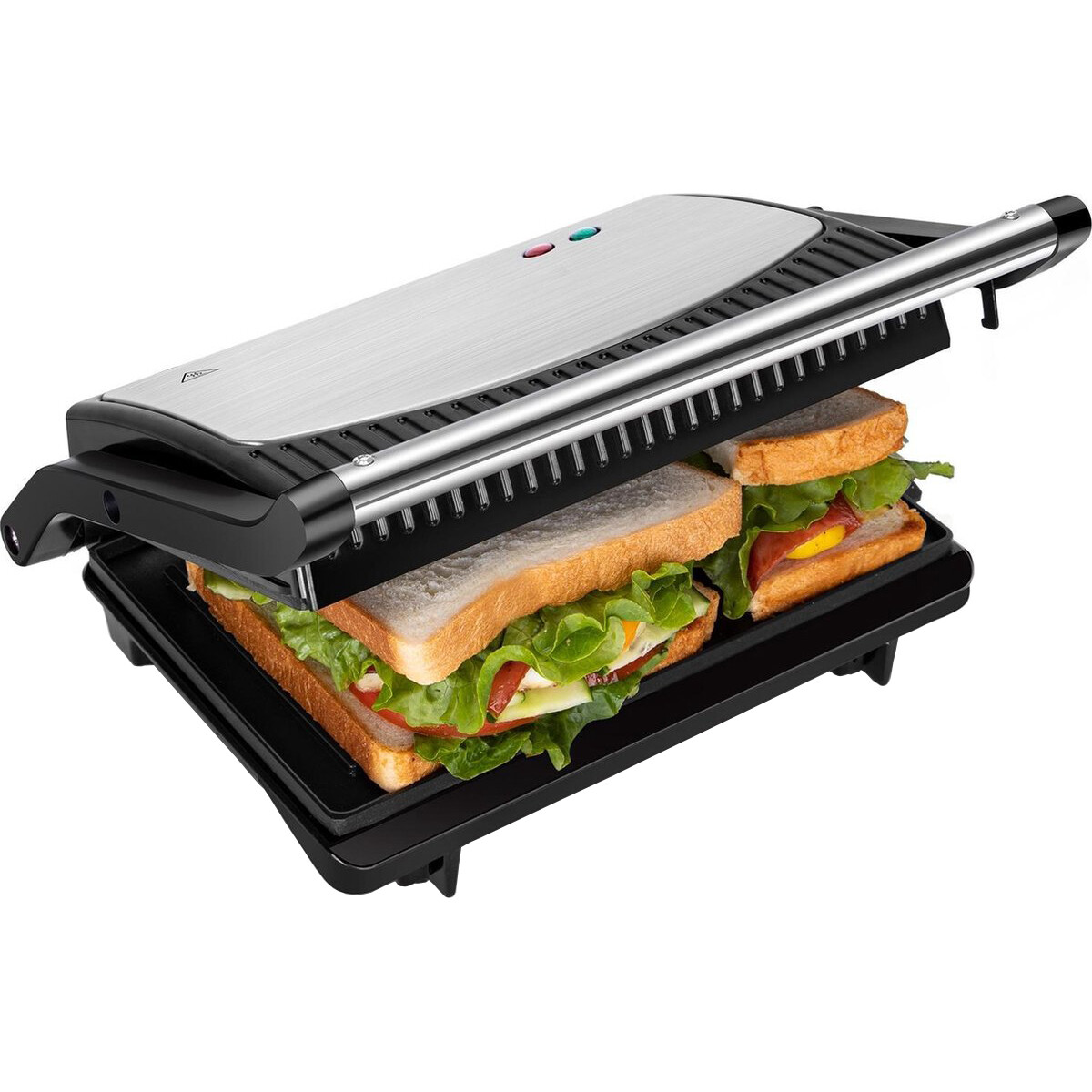 Grill de contact - Appareil à Croque-Monsieur - Aigi Korky - Toucher Froid - Inox - Noir/Argent