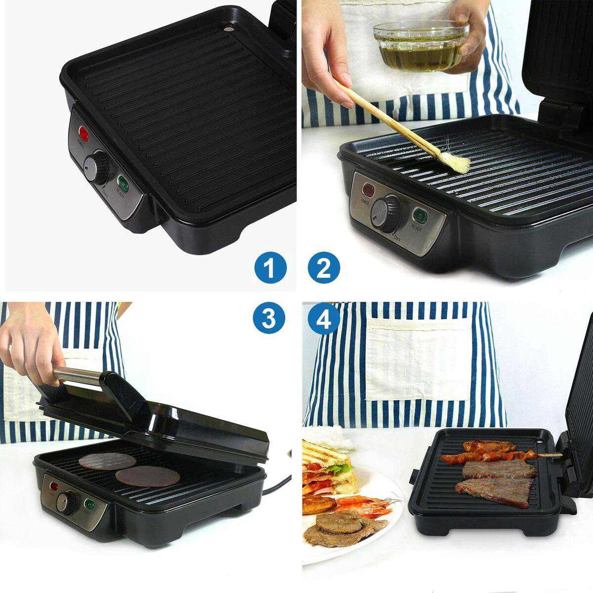 Grill de contact - Appareil à Croque-Monsieur - Aigi Cale - Toucher Froid - Inox - Noir/Argent