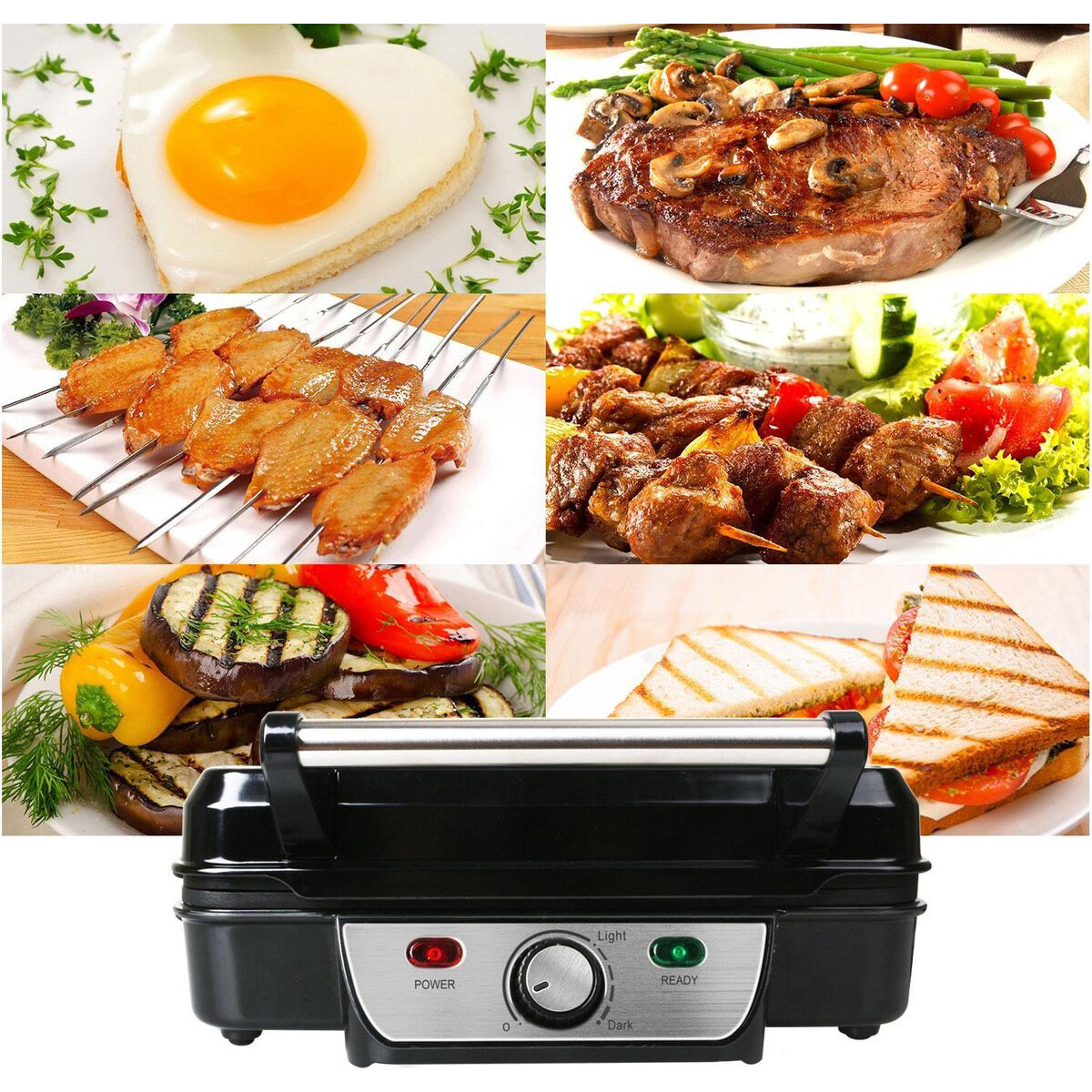 Grill de contact - Appareil à Croque-Monsieur - Aigi Cale - Toucher Froid - Inox - Noir/Argent