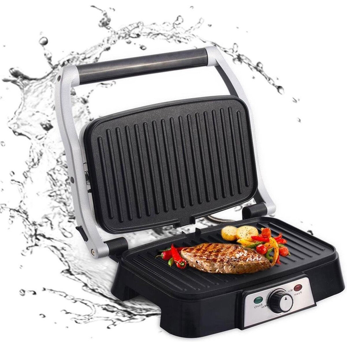 Grill de contact - Appareil à Croque-Monsieur - Aigi Hitty - Toucher Froid - Inox - Noir/Argent