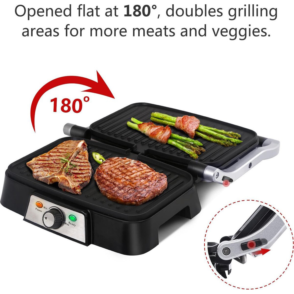 Grill de contact - Appareil à Croque-Monsieur - Aigi Hitty - Toucher Froid - Inox - Noir/Argent