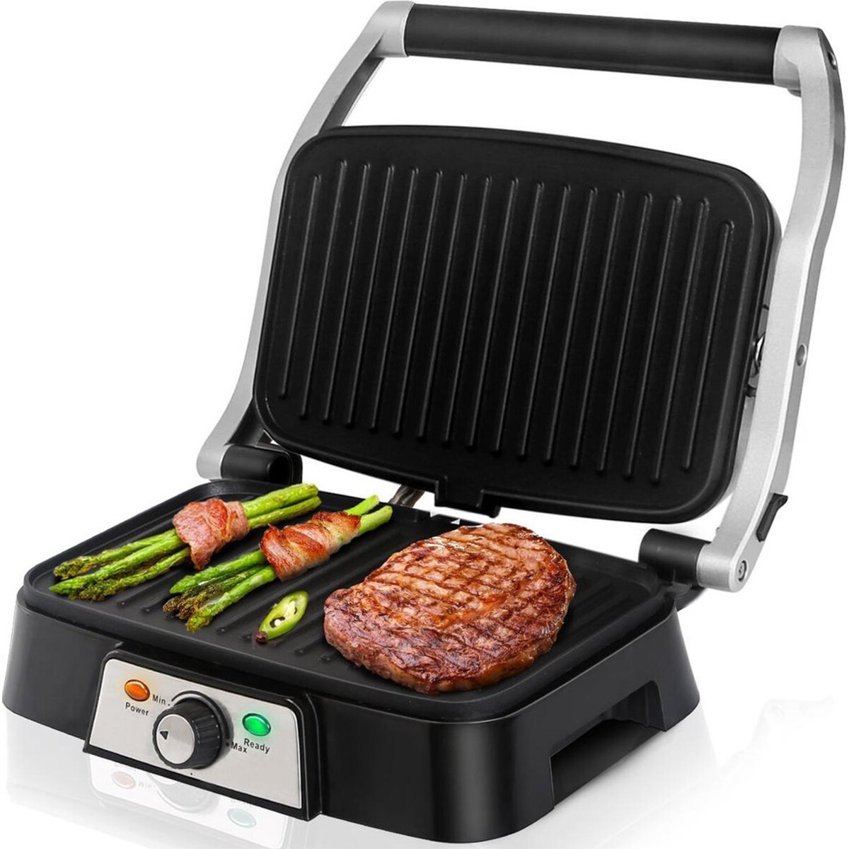 Grill de contact - Appareil à Croque-Monsieur - Aigi Hitty - Toucher Froid - Inox - Noir/Argent