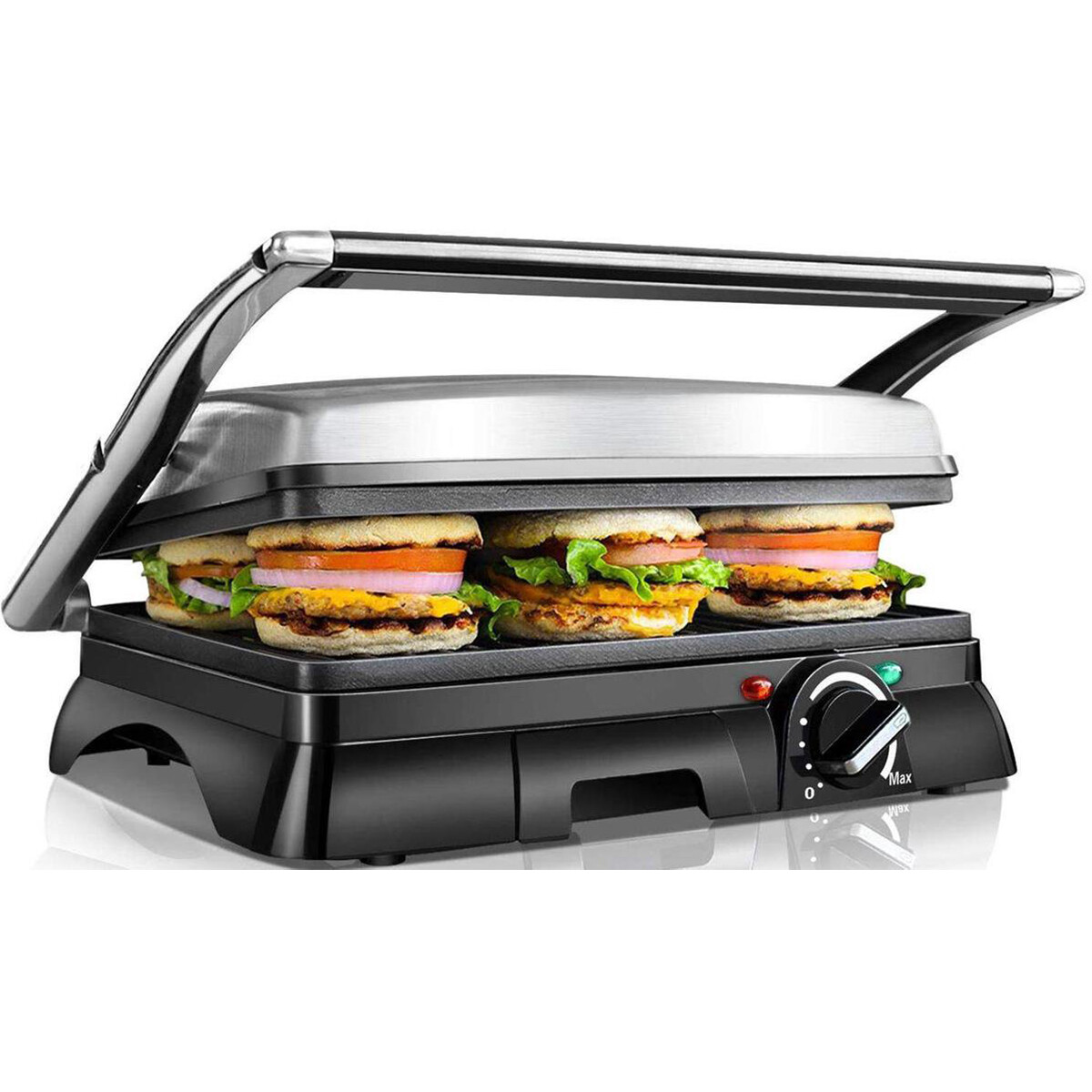 Grill de contact - Appareil à Croque-Monsieur - Aigi Samy - Toucher Froid - Inox - Noir/Argent