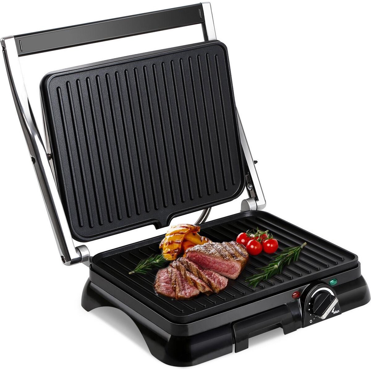 Grill de contact - Appareil à Croque-Monsieur - Aigi Samy - Toucher Froid - Inox - Noir/Argent