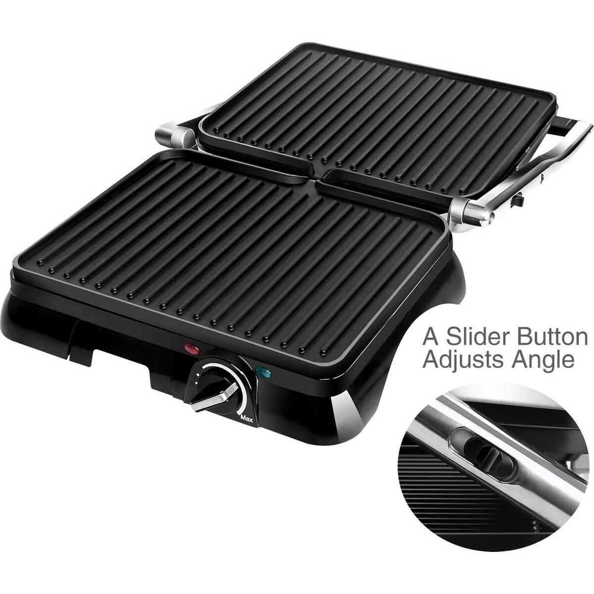 Grill de contact - Appareil à Croque-Monsieur - Aigi Samy - Toucher Froid - Inox - Noir/Argent