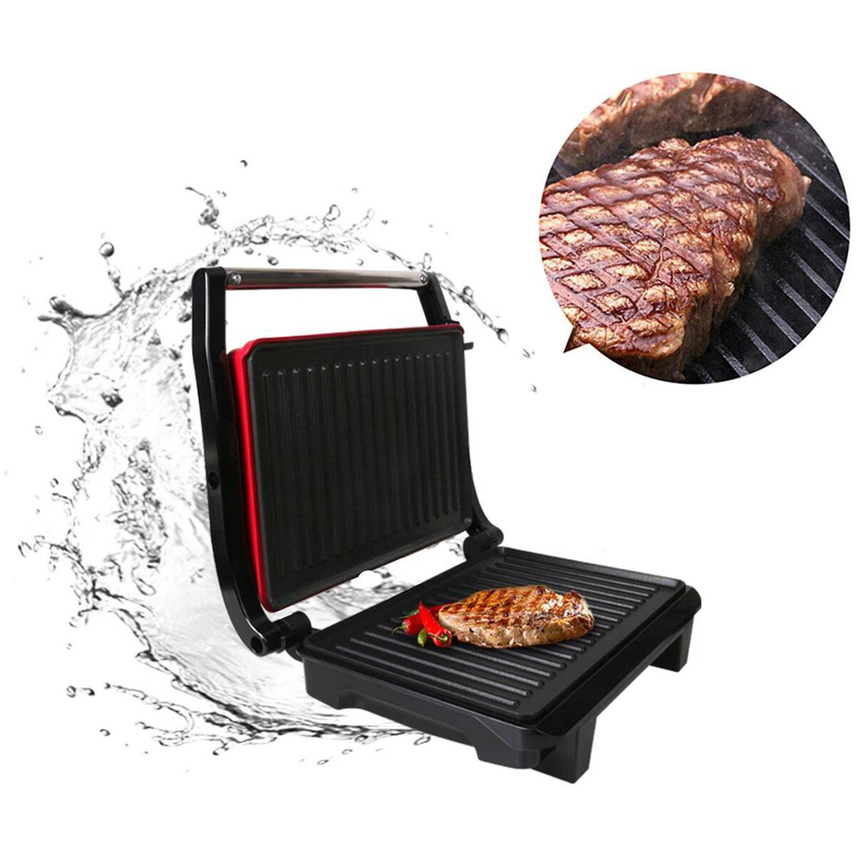 Grill de contact - Appareil à Croque-Monsieur - Aigi Wirmo - Toucher Froid - Inox - Rouge