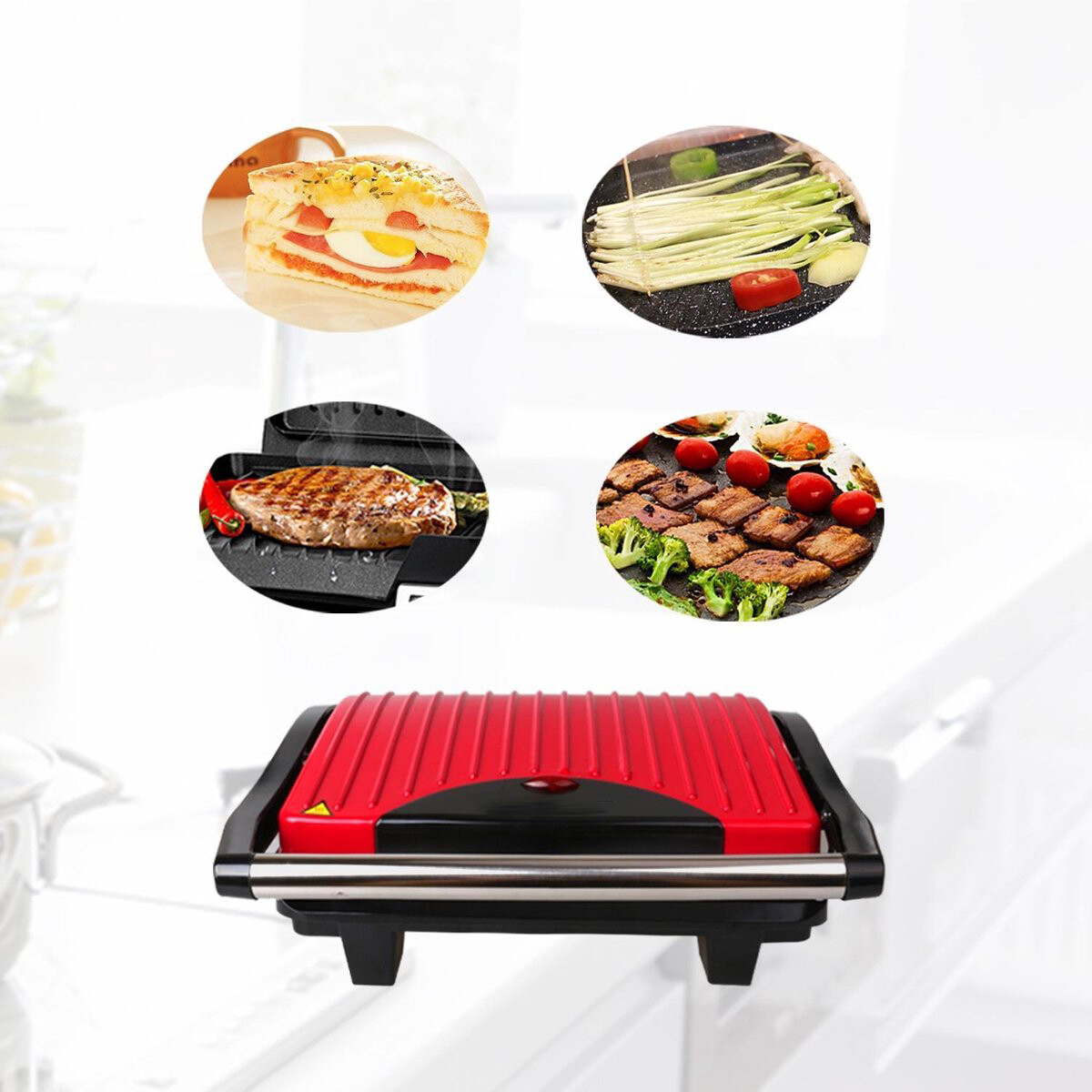 Grill de contact - Appareil à Croque-Monsieur - Aigi Wirmo - Toucher Froid - Inox - Rouge