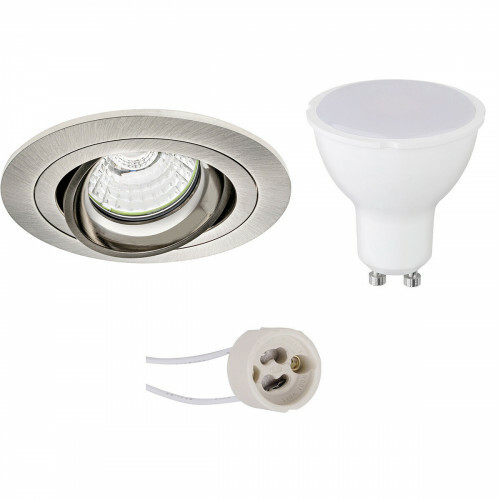 Set de spots LED - Pragmi Alpin Pro - Douille GU10 - Rond Encastré - Mat Nickel - 4W - Blanc Neutre 4200K - Inclinable - Ø92mm