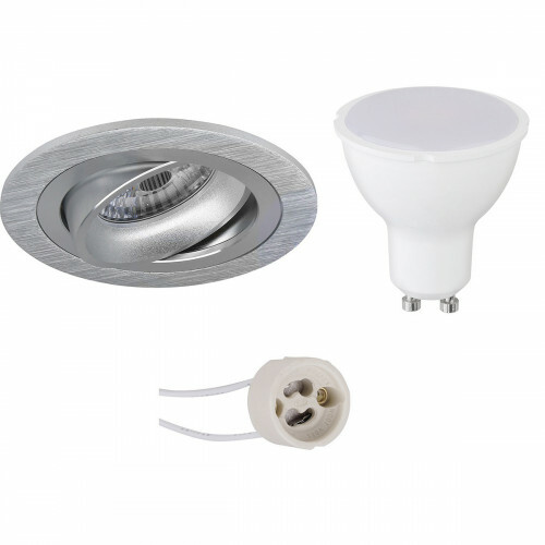 Set de spots LED - Aigi - Pragmi Alpin Pro - Douille GU10 - Rond Encastré - Mat Argent - 6W - Blanc Chaud 3000K - Inclinable Ø92mm