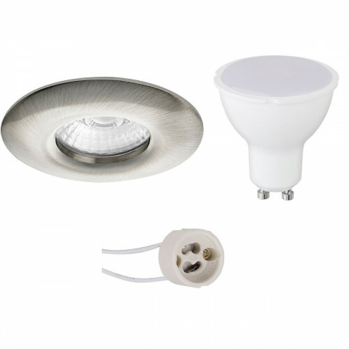 Set de spots LED - Pragmi Luno Pro - Étanche IP65 - Douille GU10 - Rond Encastré - Mat Nickel - 4W - Blanc Froid 6400K - Ø82mm