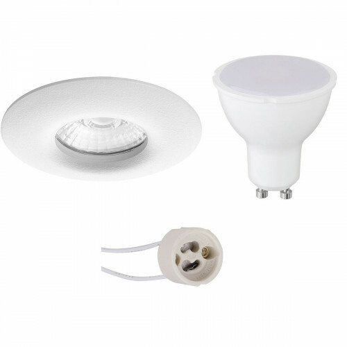 Set de spots LED - Aigi - Pragmi Luno Pro - Étanche IP65 - Douille GU10 - Rond Encastré - Mat Blanc - 8W - Blanc Froid 6400K - Ø82mm