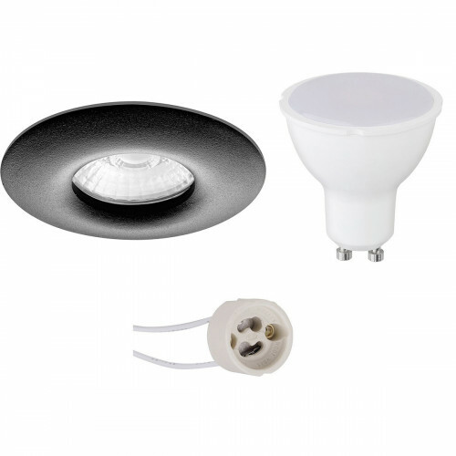 Set de spots LED - Pragmi Luno Pro - Étanche IP65 - Douille GU10 - Dimmable - Rond Encastré - Mat Noir - 6W - Blanc Chaud 3000K - Ø82mm