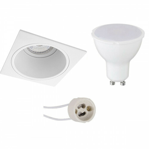 Set de spots LED - Pragmi Minko Pro - Douille GU10 - Dimmable - Carré Encastré - Mat Blanc - 6W - Blanc Chaud 3000K - Encastré - 90mm