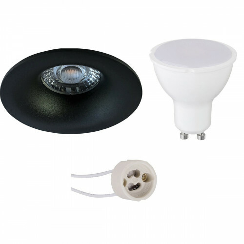 Set de spots LED - Aigi - Pragmi Nora Pro - Douille GU10 - Rond Encastré - Mat Noir - 6W - Blanc Froid 6400K - Ø82mm