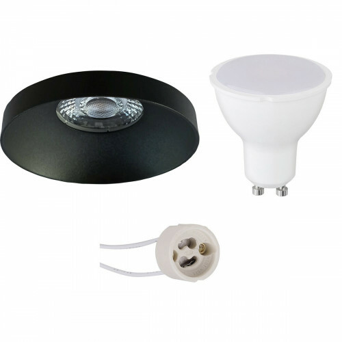 Set de spots LED - Aigi - Pragmi Vrito Pro - Douille GU10 - Rond Encastré - Mat Noir - 6W - Blanc Chaud 3000K - Ø82mm