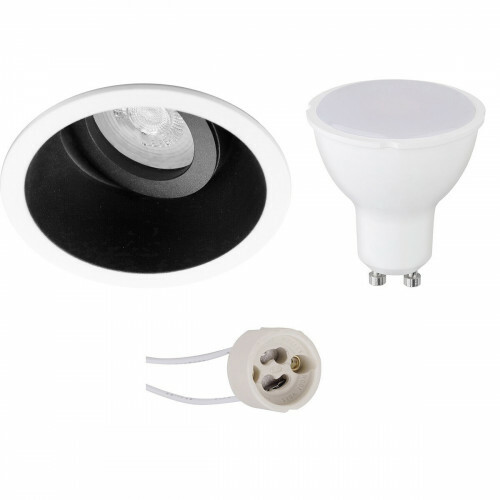 Set de spots LED - Pragmi Zano Pro - Douille GU10 - Dimmable - Rond Encastré - Mat Noir/Blanc - 6W - Blanc Neutre 4200K - Inclinable - Ø93mm