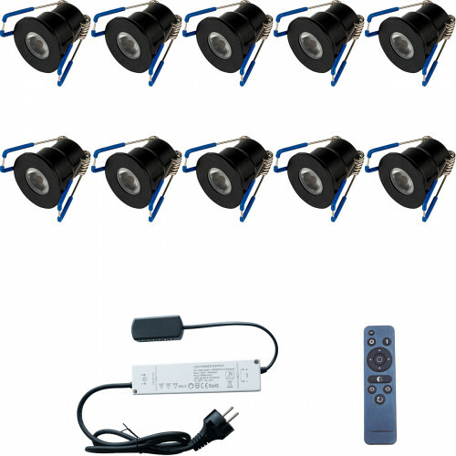 Spot de Véranda LED Ensemble Complet - 10 Pièces - 3W - Blanc Neutre 4000K - Dimmable - Étanche IP65 - Encastré - Rond - Mat Noir - Aluminium - 12V