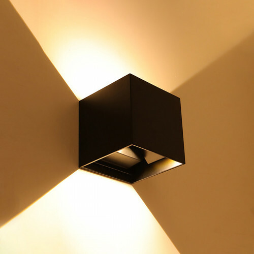 Applique Murale LED avec Sensor - Haut et Bas - 6W - Blanc Chaud 3000K - Angle de Rayonnement Réglable - Cube - Noir - Pour l'extérieur et l'intérieur - Étanche IP65