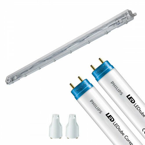 Réglette étanche LED avec tubes T8 - Velvalux Strela - 150cm - Double - Connectable - Étanche IP65 - Philips - CorePro LEDtube EM 865 - 40W - Blanc Froid/Clair 6500K | Remplace 116W