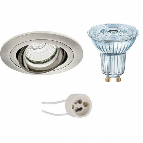 Set de spots LED - LEDVANCE Parathom PAR16 930 36D - Pragmi Alpin Pro - Douille GU10 - Dimmable - Rond Encastré - Mat Nickel - 3.7W - Blanc Chaud 3000K - Inclinable - Ø92mm