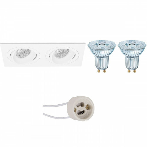 Set de spots LED - LEDVANCE Parathom PAR16 927 36D - Pragmi Borny Pro - Douille GU10 - Dimmable - Double Rectangulaire Encastré - Mat Blanc - 5.5W - Blanc Chaud 2700K - Inclinable - 175x92mm