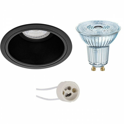 Set de spots LED - LEDVANCE Parathom PAR16 930 36D - Pragmi Minko Pro - Douille GU10 - Dimmable - Rond Encastré - Mat Noir - 5.5W - Blanc Chaud 3000K - Encastré - Ø90mm