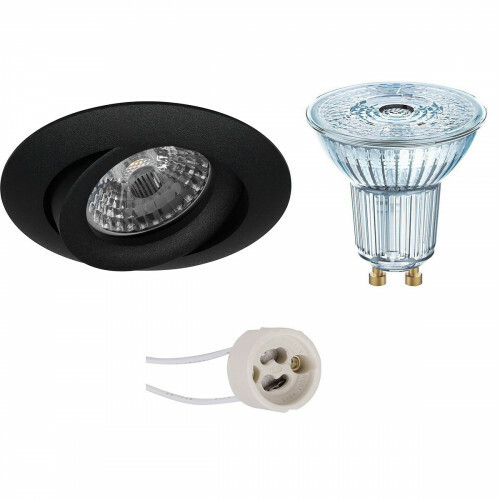 Set de spots LED - LEDVANCE Parathom PAR16 927 36D - Pragmi Uranio Pro - Douille GU10 - Dimmable - Rond Encastré - Mat Noir - 5.5W - Blanc Chaud 2700K - Inclinable - Ø82mm