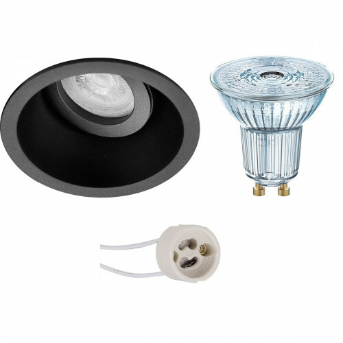 Set de spots LED - LEDVANCE Parathom PAR16 930 36D - Pragmi Zano Pro - Douille GU10 - Dimmable - Rond Encastré - Mat Noir - 5.5W - Blanc Chaud 3000K - Inclinable - Ø93mm