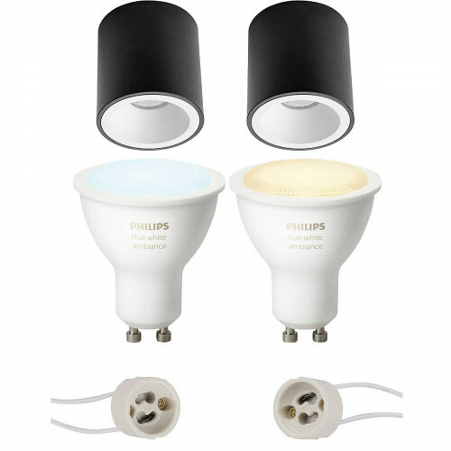 Pragmi Cliron Pro - En Saillie Rond - Mat Noir/Blanc - Encastré - Ø90mm - Philips Hue - Ensemble de Spots en Saillie GU10 - White Ambiance - Bluetooth