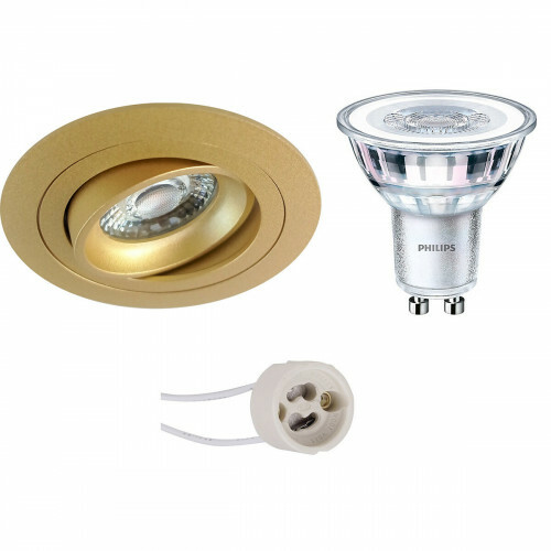 Set de spots LED - Pragmi Alpin Pro - Douille GU10 - Rond Encastré - Mat Or - Inclinable - Ø92mm - Philips - CorePro 840 36D - 5W - Blanc Neutre 4000K - Dimmable