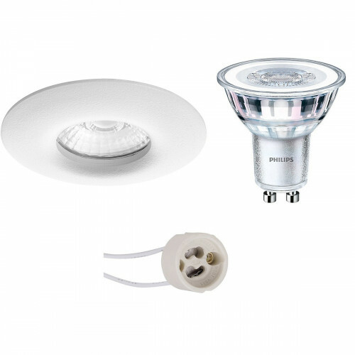 Set de spots LED - Pragmi Luno Pro - Étanche IP65 - Douille GU10 - Rond Encastré - Mat Blanc - Ø82mm - Philips - CorePro 840 36D - 5W - Blanc Neutre 4000K - Dimmable