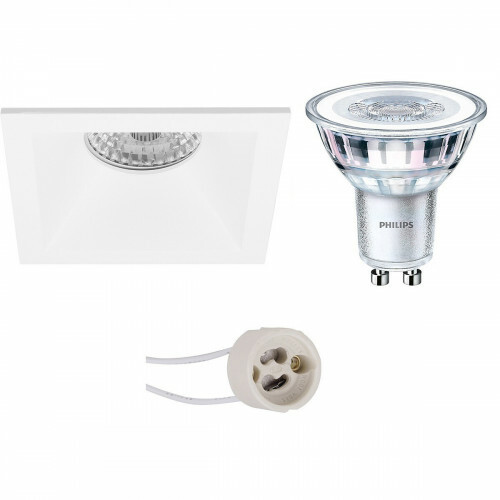 Set de spots LED - Pragmi Pollon Pro - Douille GU10 - Carré Encastré - Mat Blanc - Encastré - 82mm - Philips - CorePro 827 36D - 4W - Blanc Chaud 2700K - Dimmable