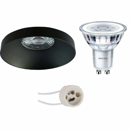 Set de spots LED - Pragmi Vrito Pro - Douille GU10 - Rond Encastré - Mat Noir - Ø82mm - Philips - CorePro 827 36D - 4.6W - Blanc Chaud 2700K