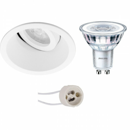 Set de spots LED - Pragmi Zano Pro - Douille GU10 - Rond Encastré - Mat Blanc - Inclinable - Ø93mm - Philips - CorePro 830 36D - 3.5W - Blanc Chaud 3000K