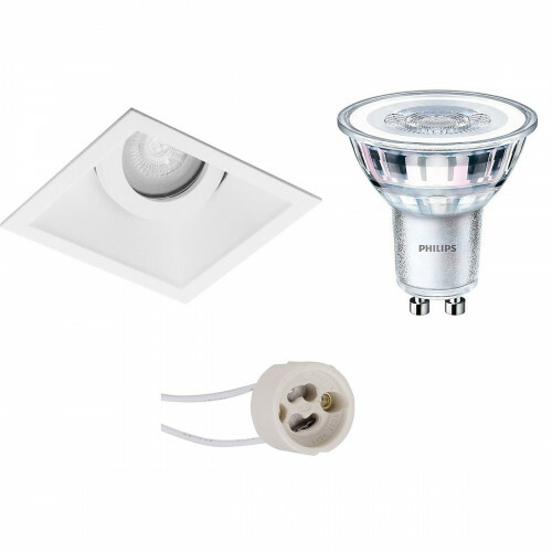 Set de spots LED - Pragmi Zano Pro - Douille GU10 - Carré Encastré - Mat Blanc - Inclinable - 93mm - Philips - CorePro 830 36D - 3.5W - Blanc Chaud 3000K