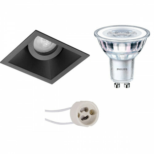 Set de spots LED - Pragmi Zano Pro - Douille GU10 - Carré Encastré - Mat Noir - Inclinable - 93mm - Philips - CorePro 827 36D - 5W - Blanc Chaud 2700K - Dimmable