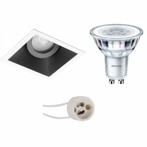 Set de spots LED - Pragmi Zano Pro - Douille GU10 - Carré Encastré - Mat Noir/Blanc - Inclinable - 93mm - Philips - CorePro 840 36D - 4W - Blanc Neutre 4000K - Dimmable