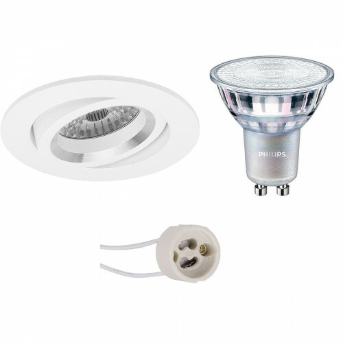 Set de spots LED - Pragmi Aerony Pro - Douille GU10 - Rond Encastré - Mat Blanc - Inclinable - Ø82mm - Philips - MASTER 927 36D VLE - 4.9W - Blanc Chaud 2200K-2700K - DimTone Dimmable